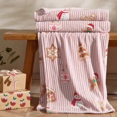 Dunelm Catherine Lansfield Christmas Gingerbread Stripe Throw Blanket
