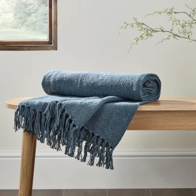 Dunelm Aris Cotton Weave 130cm x 180cm Throw Blue