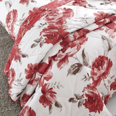 Dunelm Catherine Lansfield Painted Floral Red Bedspread Red