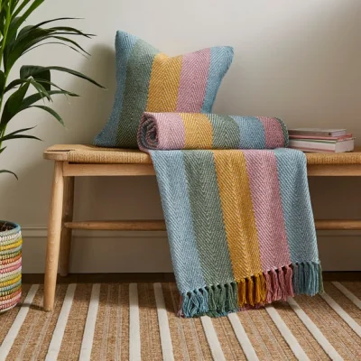 Dunelm Jenson Herringbone Throw 130cm x 180cm Pastel (Multi Coloured)