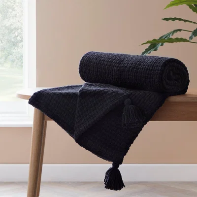Dunelm Ludlow Cotton 130cm x 180cm Throw Black