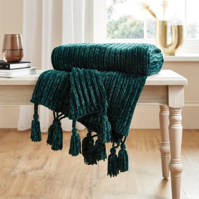 Dunelm Chunky Chenille Throw 130x180cm Bottle Green