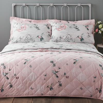Dunelm Heavenly Hummingbird Blush Bedspread Blush