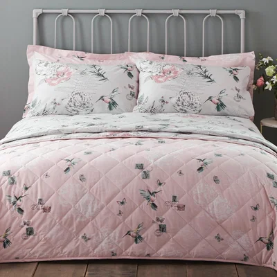 Dunelm Heavenly Hummingbird Blush Bedspread Blush