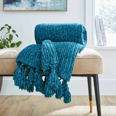 Dunelm Chunky Chenille Throw 130x180cm Peacock