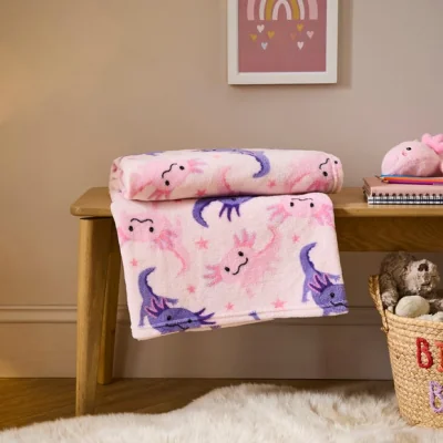 Dunelm Cleo the Axolotl Printed Fleece 170cm x 130cm Throw Blanket