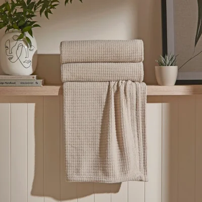 Dunelm Mini Grid Fleece Throw 130cm X 180cm Sandstone