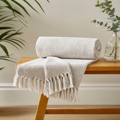 Dunelm Jenson Herringbone 200cm x 200cm Throw Brown