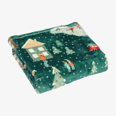 Dunelm Winter Pines Fleece Throw Pine Green 130x150 Green