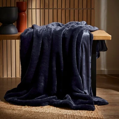 Dunelm Lenon Plush Throw Navy (Blue)