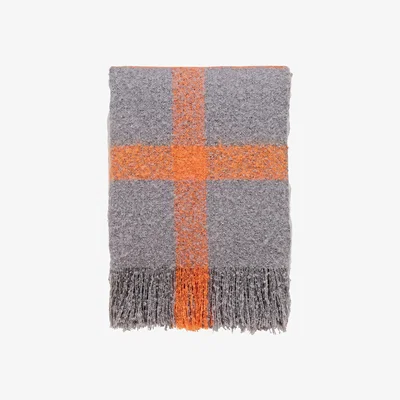 Dunelm Helena Springfield Dahl Tolka Grey and Orange Woven Throw Light Grey