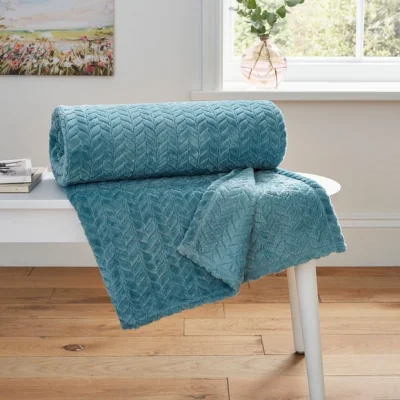 Dunelm Amelia Recycled Throw, 200cm x 200cm Teal (Green)