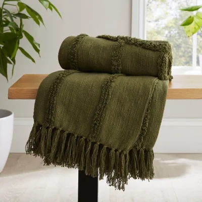 Dunelm Curves Throw 130cm x 170cm Olive