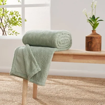 Dunelm Leila Leaf Fleece Throw Blanket