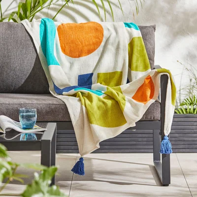 Dunelm Chunky Cotton Tassel Print Throw Elements MultiColoured