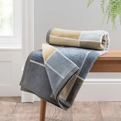 Dunelm Super Soft Squares Throw Ochre