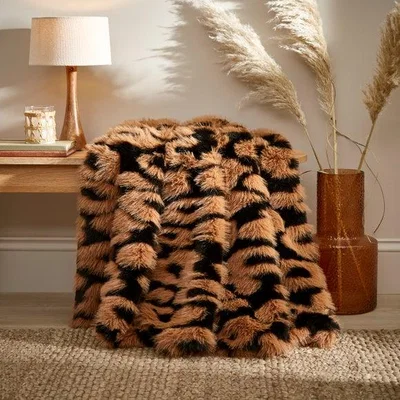 Dunelm Global Leopard Print Faux Fur Throw Blanket, 130cm x 180cm