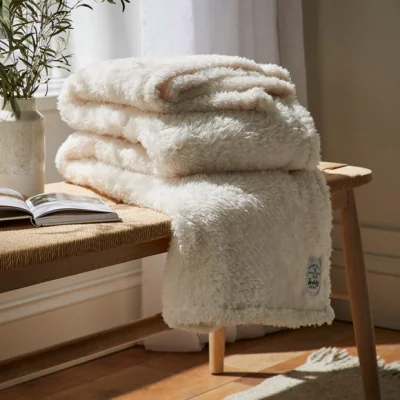 Dunelm Dunelm Cream Teddy Bear Throw 130cm x 170cm Cream Teddy