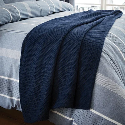 Dunelm Harvey Blue Knitted Throw Blue