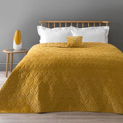 Dunelm Stem Velvet Bedspread Yellow