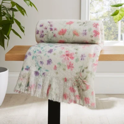 Dunelm Watercoloured Floral Throw Pink