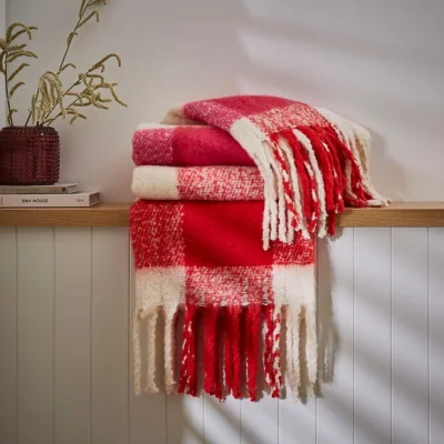 Dunelm Mohair Check Throw 130cm x 180cm Fuchsia
