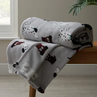 Dunelm Dog Fleece Grey Throw 130x170cm Grey