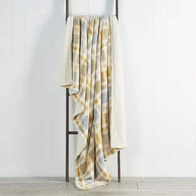Dunelm Check Sherpa 130cm x 180cm Throw Ochre