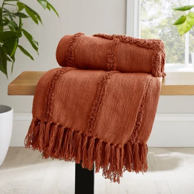 Dunelm Curves Throw 130cm x 170cm Terracotta