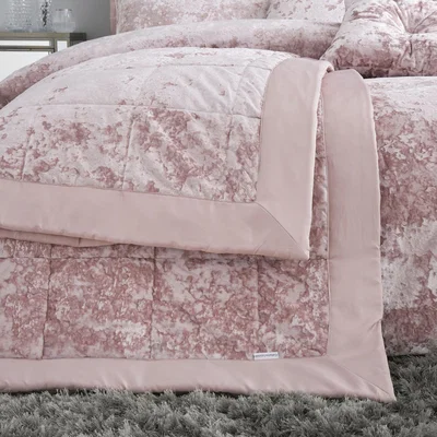 Dunelm Catherine Lansfield Blush Crushed Velvet Bedspread Pink and White
