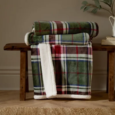 Dunelm Wylder Nature Braemar Sherpa Throw Blanket 140cm x 180cm