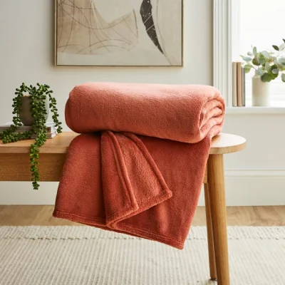 Dunelm Seriously Soft 220cm x 220cm Throw Terracotta (Orange)