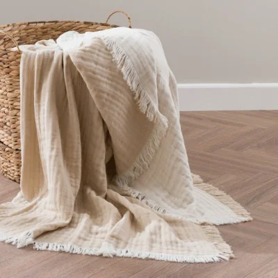 Dunelm Reversible Muslin Cotton Throw Blanket