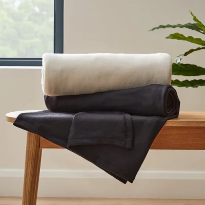 Dunelm Pack of 2 Fleece Black & Ivory Throw Black/Cream