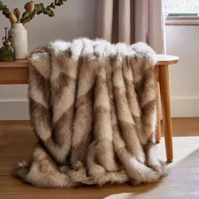 Dunelm Chevron Faux Fur Throw MultiColoured