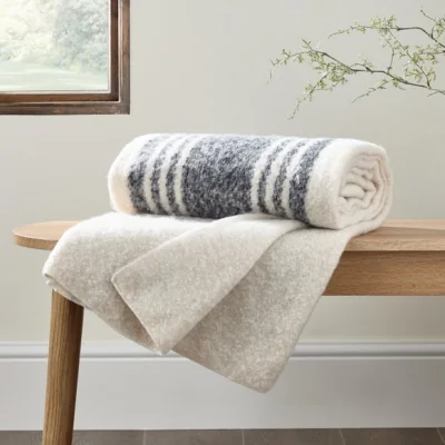 Dunelm Faux Mohair Stripe 130cm x 180cm Throw White