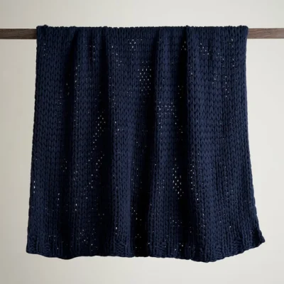 Dunelm Chunky Knit Recycled Throw 130cm x 170cm Navy (Blue)