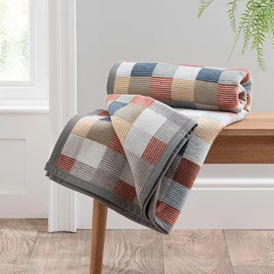 Dunelm Super Soft Mini Squares Throw Orange