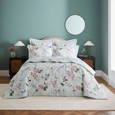 Dunelm Dorma Love Bird Bedspread Celadon