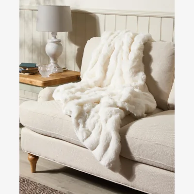 Dibor Textured White Fur Throw and Cushion Collection