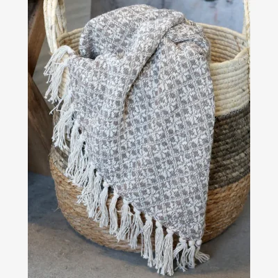 Dibor Latte and Ivory Cotton Throw With Tassels