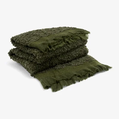 Feather & Black Julia Fringed Boucle Throw - Dark Lichen