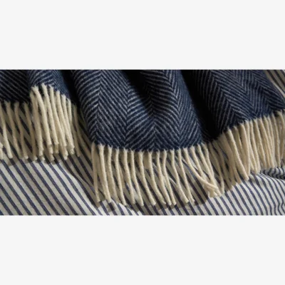 Feather & Black Herringbone throw - Navy