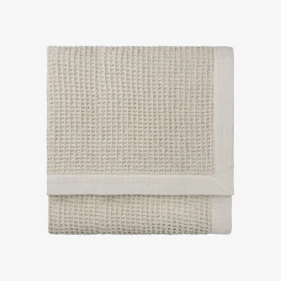 Feather & Black Cotton Waffle Throw, Stone