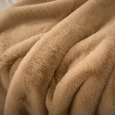 Feather & Black Faux Fur Throw - Beige