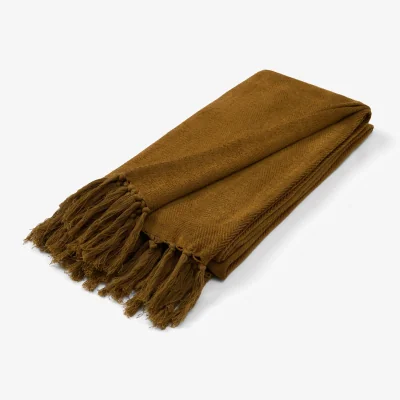 Feather & Black Herringbone Cotton Throw - Honey