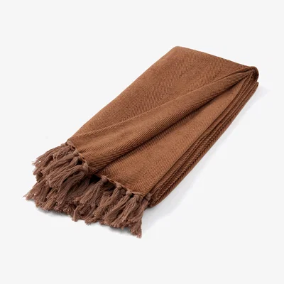 Feather & Black Herringbone Cotton Throw - Ginger