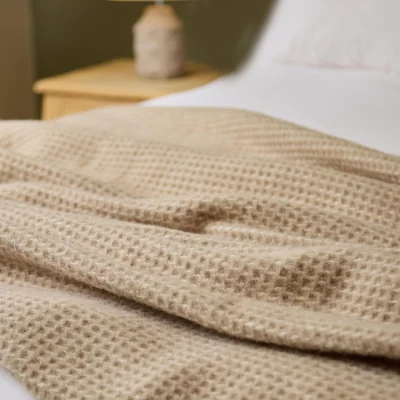 Feather & Black Natural Waffle Throw, Natural