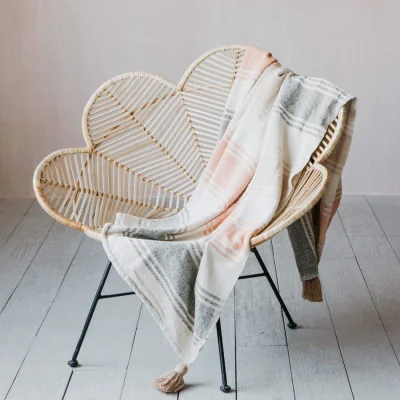 Graham & Green Peach and Grey Stripe Throw