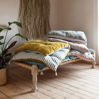 Graham & Green Coral Velvet Bed Roll with Printed Reverse